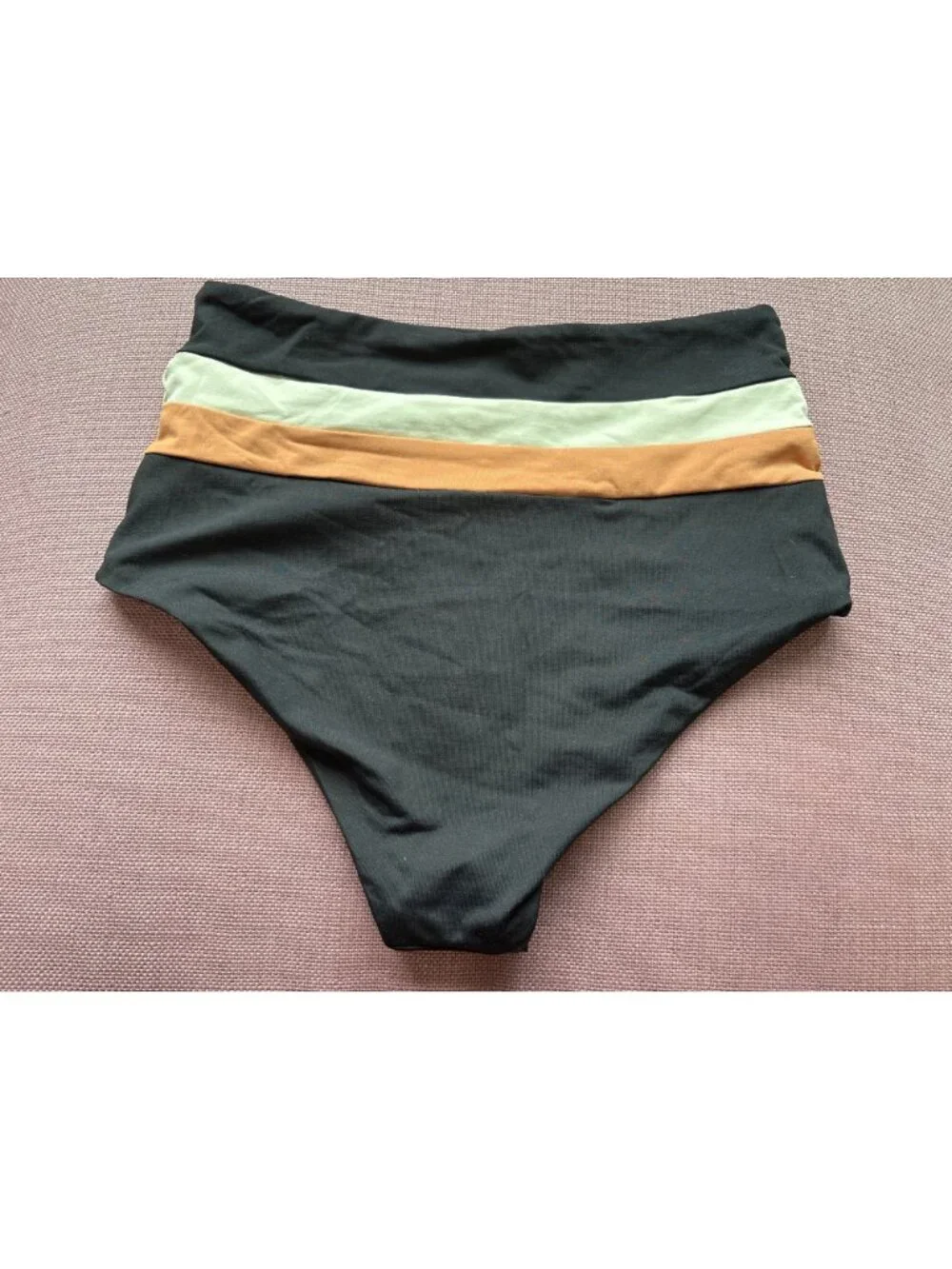 LSPACE Portia Stripe High Waist Bottoms in Black Cream Chestnut New Womens